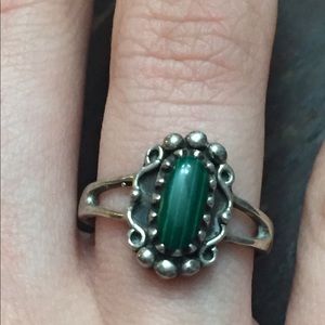 925 malachite signed sterling silver ring